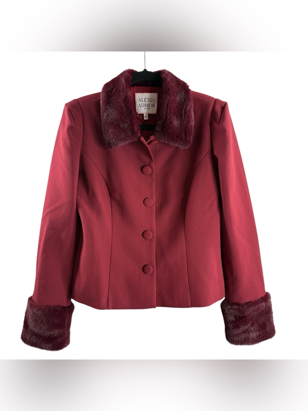 Alexia Admor Women's Wine Red Jacket with Faux-Fur Trim